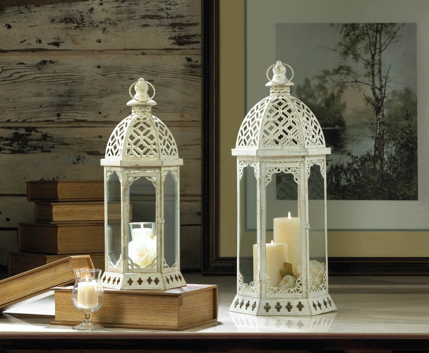 White Graceful Distressed Small Lantern
