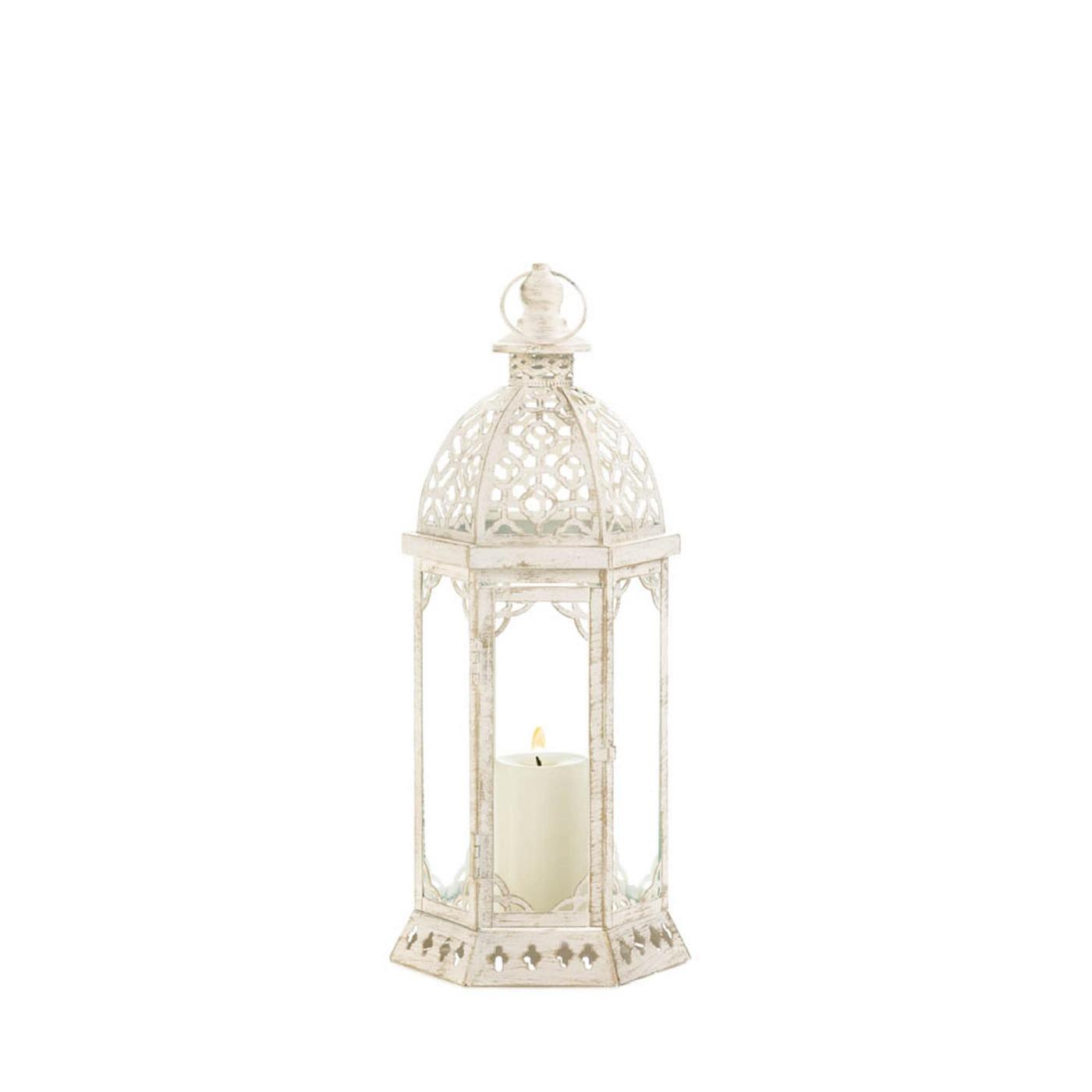 White Graceful Distressed Small Lantern