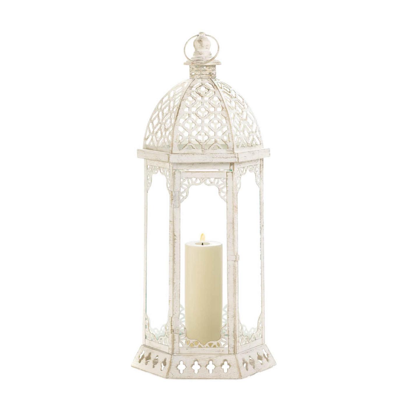 Graceful Distressed White Large Lantern