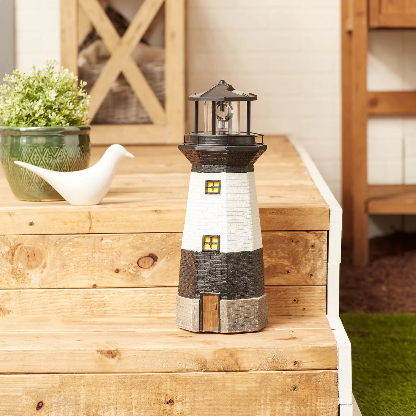 Solar Powered Garden Lighthouse With Spinning Light