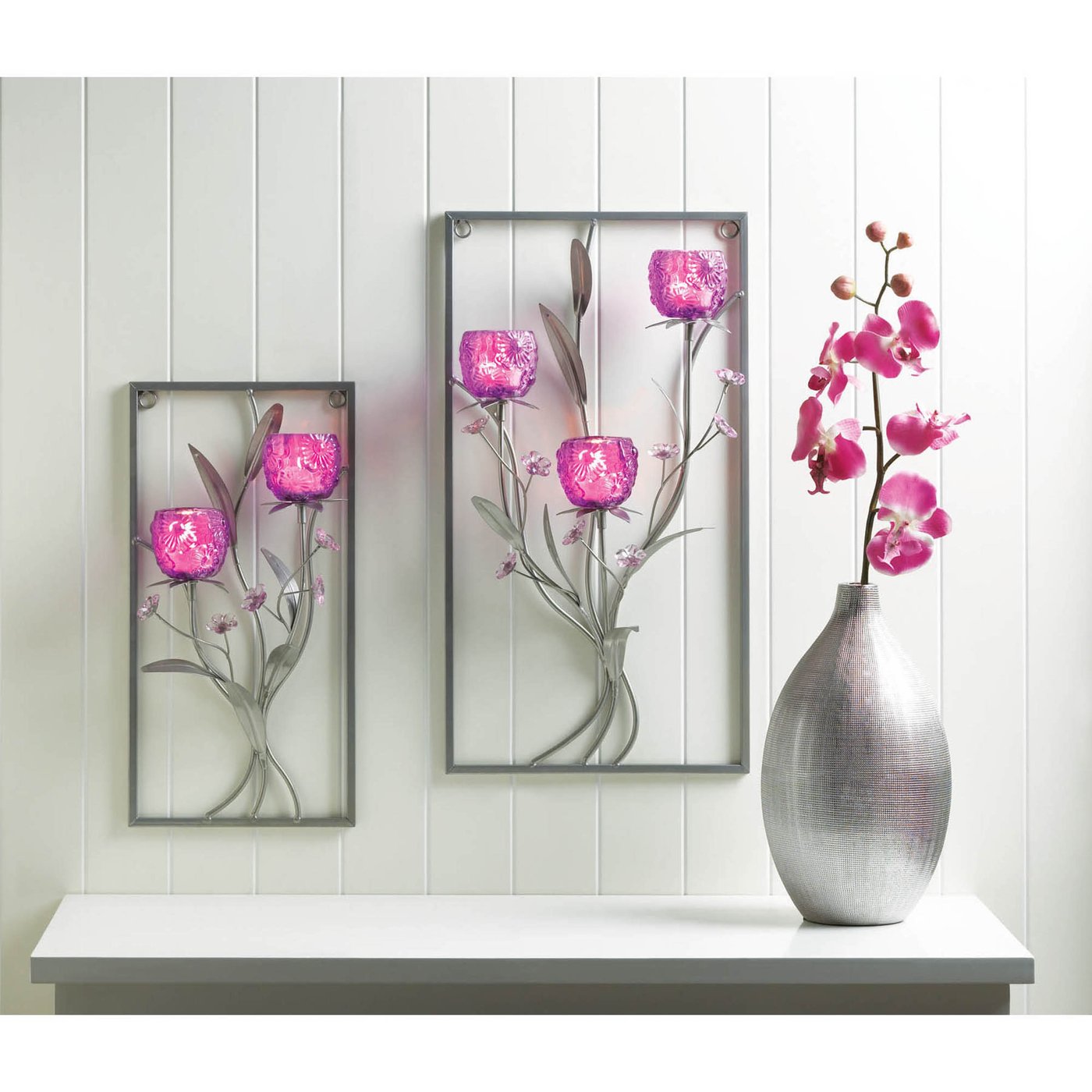 Magenta Flower Two Candle Wall Sconce