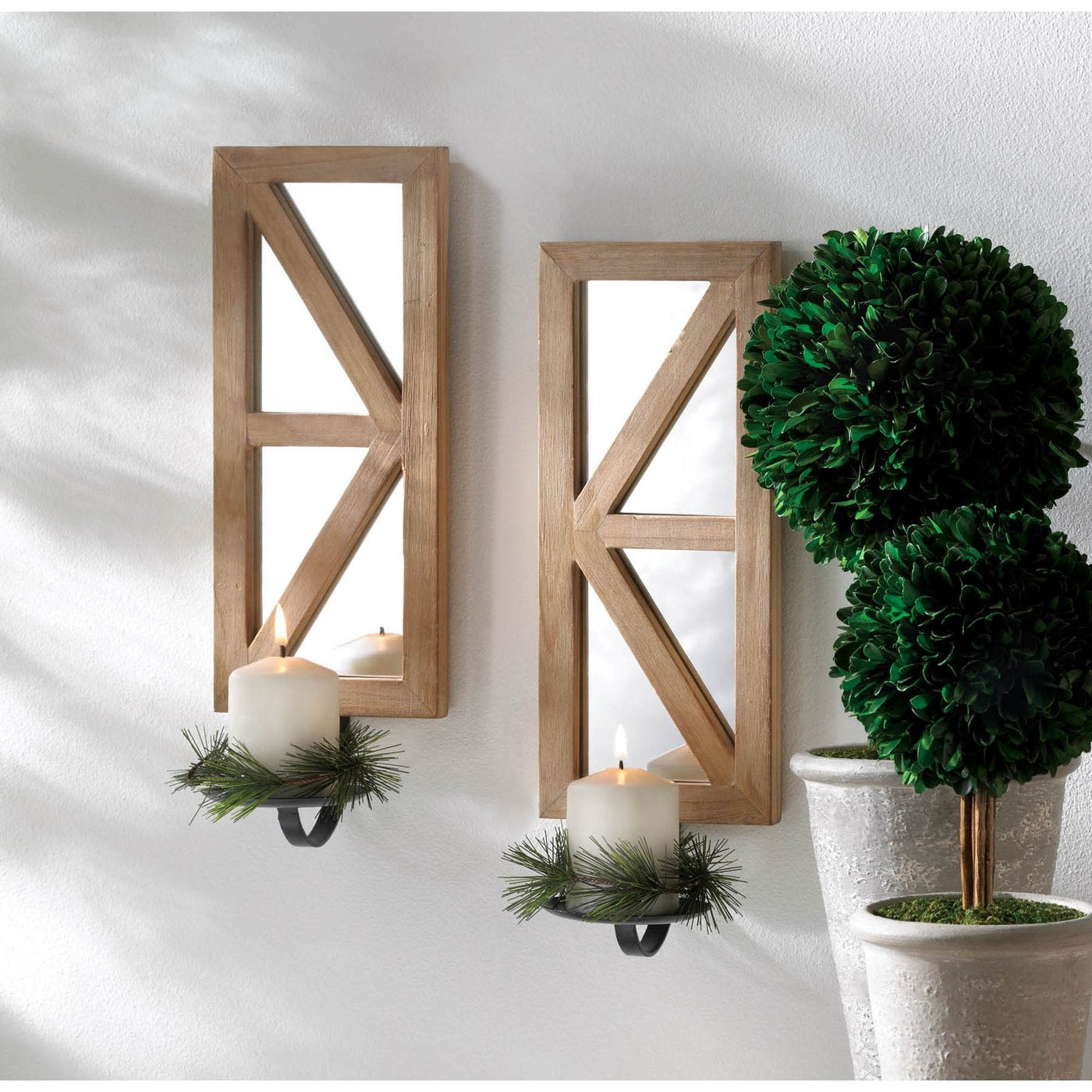 Mirrored Wood Candle Sconce Set