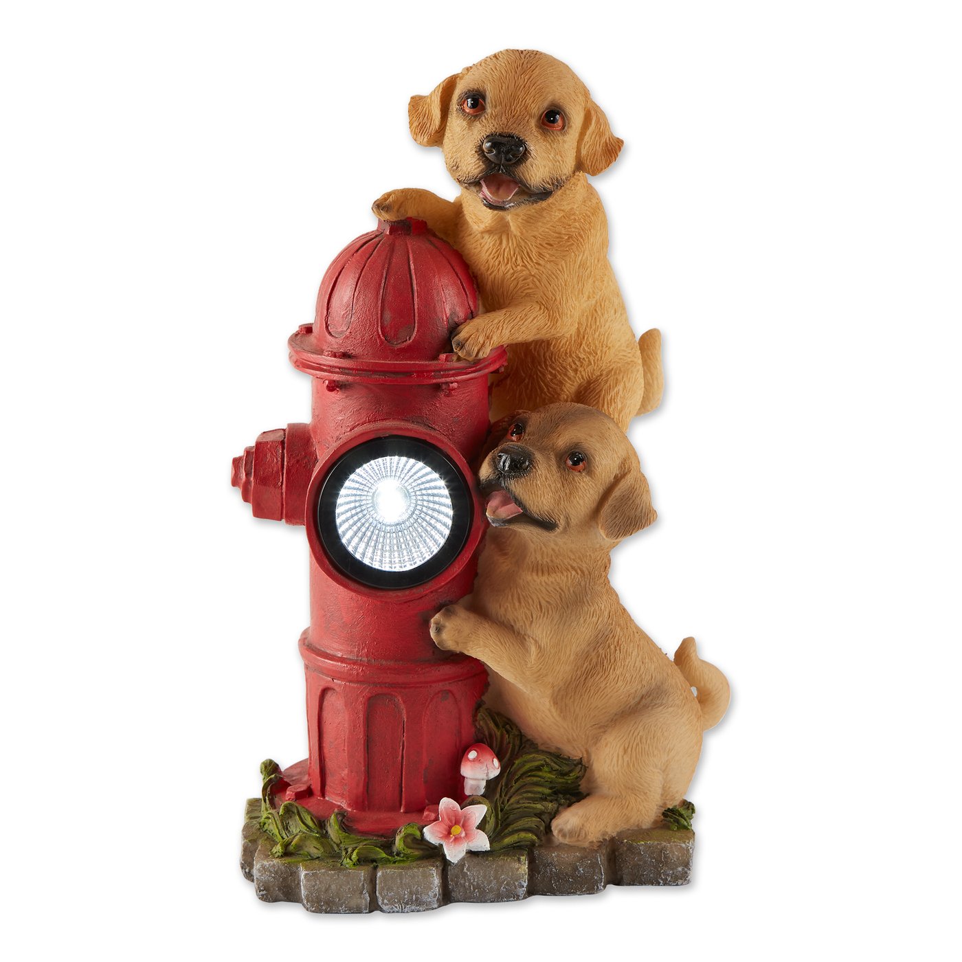 Dogs And Fire Hydrant Solar Statue
