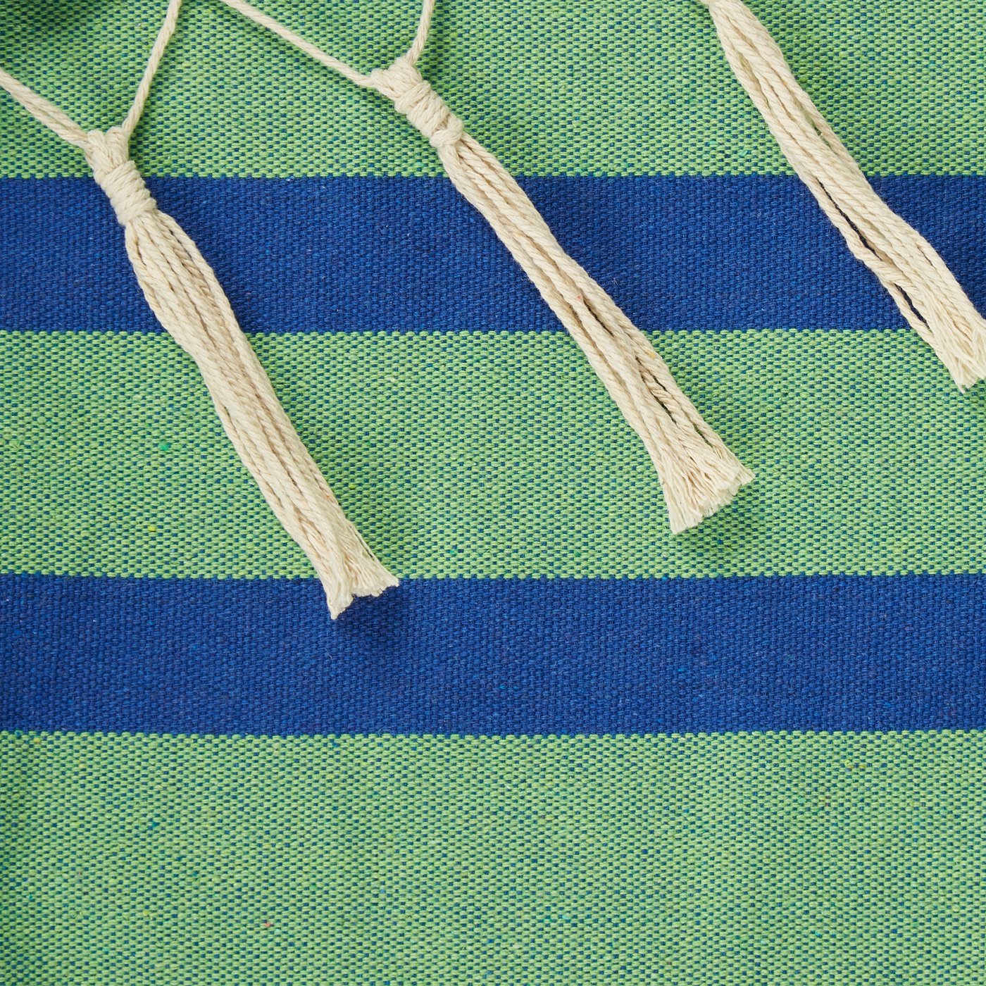 Blue Lagoon Stripe Hammock Chair With Fringe Trim