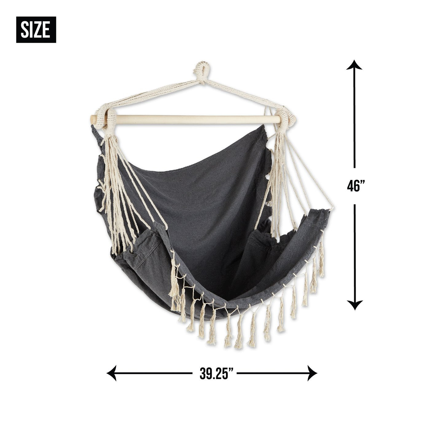 Blue And Cream Ticking Stripe Hammock Chair With Fringe Trim