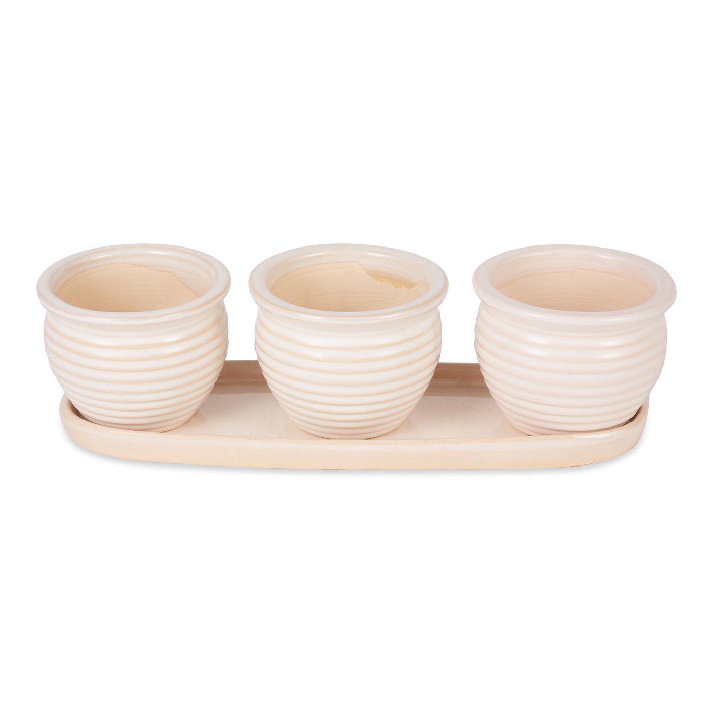 Set of Three Cream Round Ceramic Small Planter