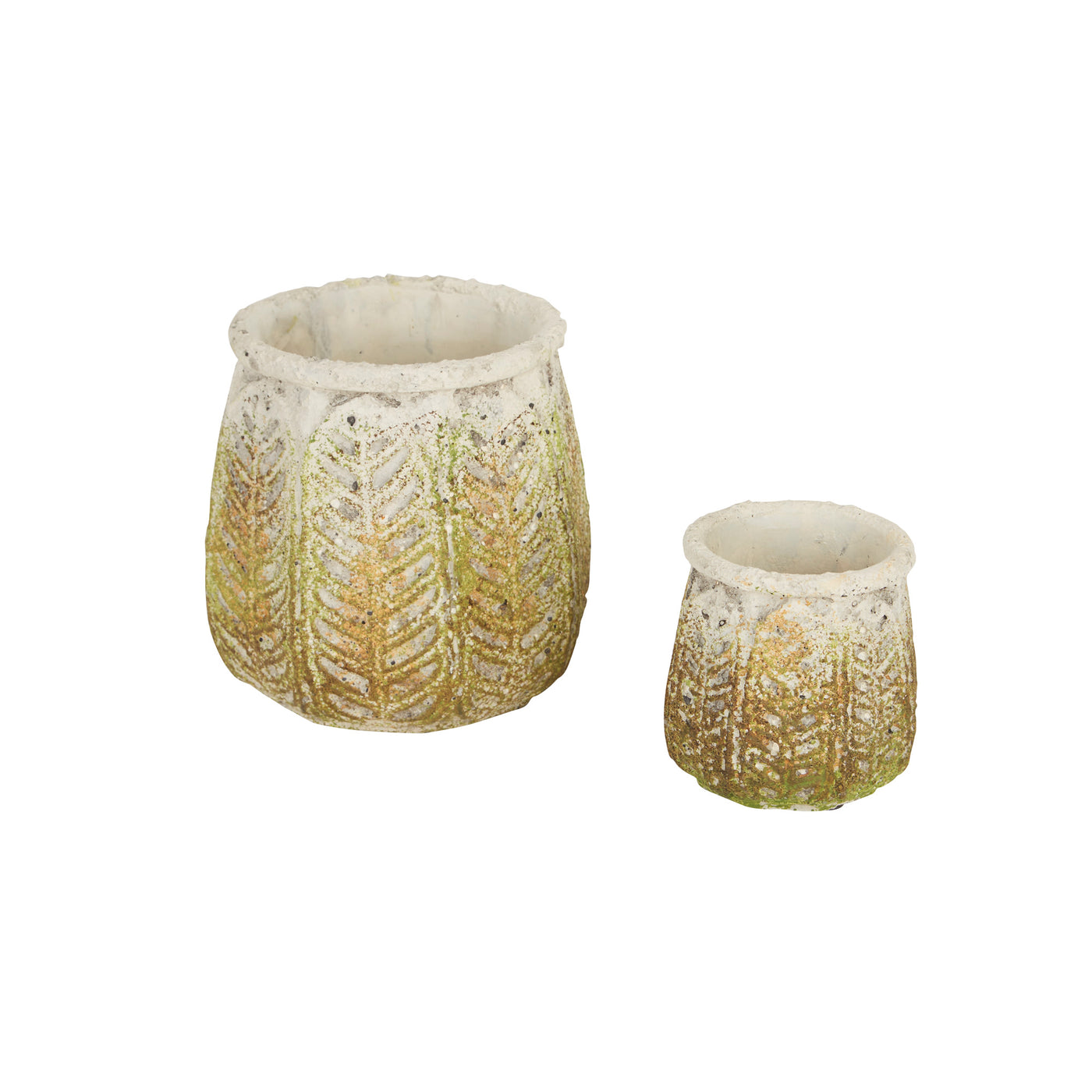 Set of Two Ancient Leaf Cement Flower Pot