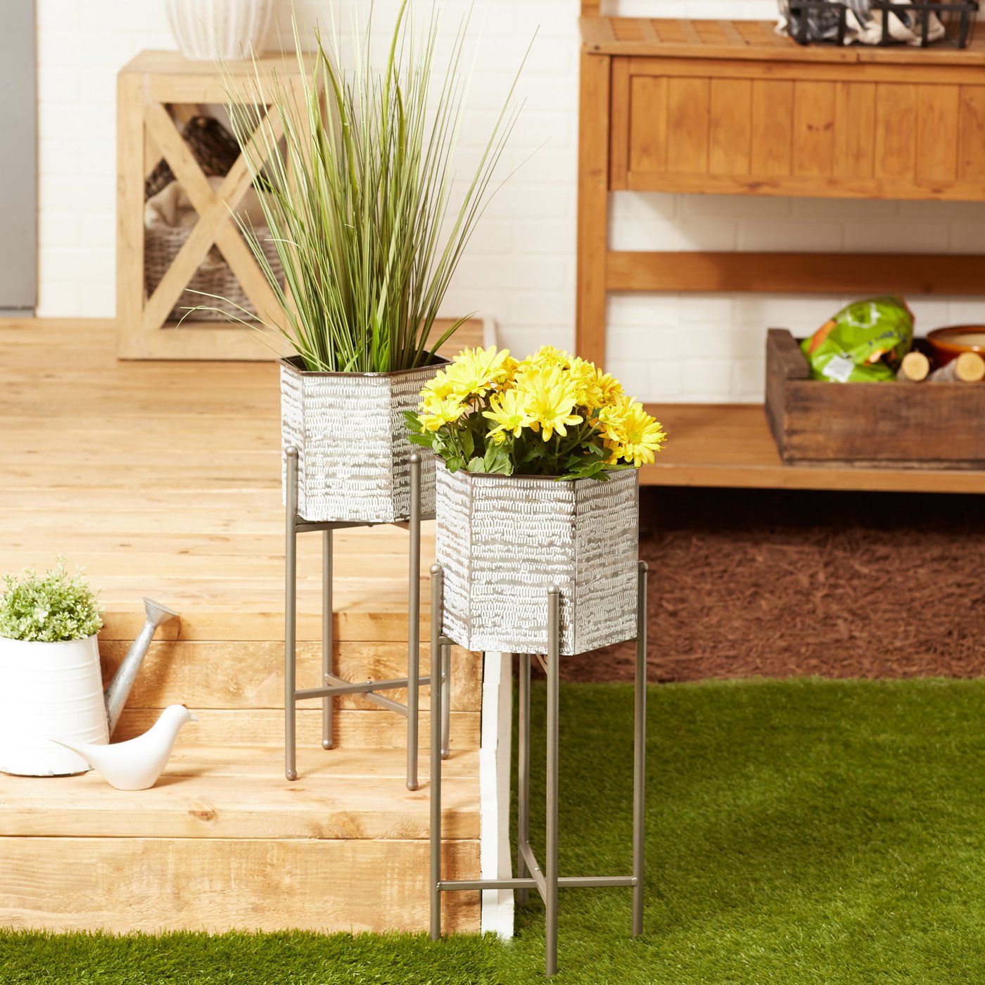 Hexagon Bucket Plant Stand Set Of 2