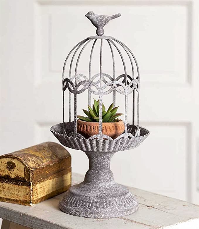 Vintage Rustic Metal Song Bird Gazebo Cage Cloche Home Decor