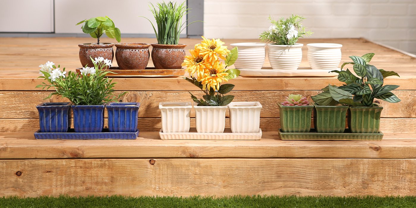 Set of three Blue Square Ceramic Small Planter
