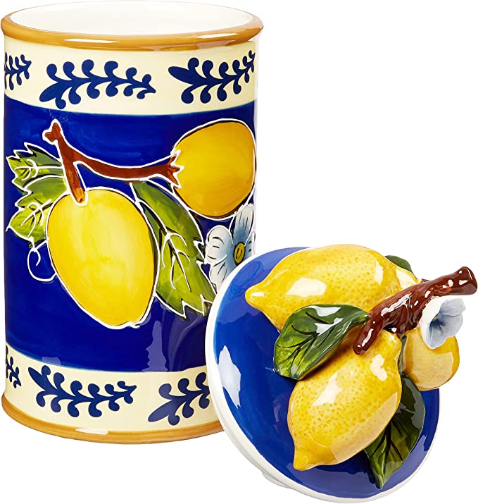Blue Sky Ceramic Lemon Canister, Medium, Multicolor