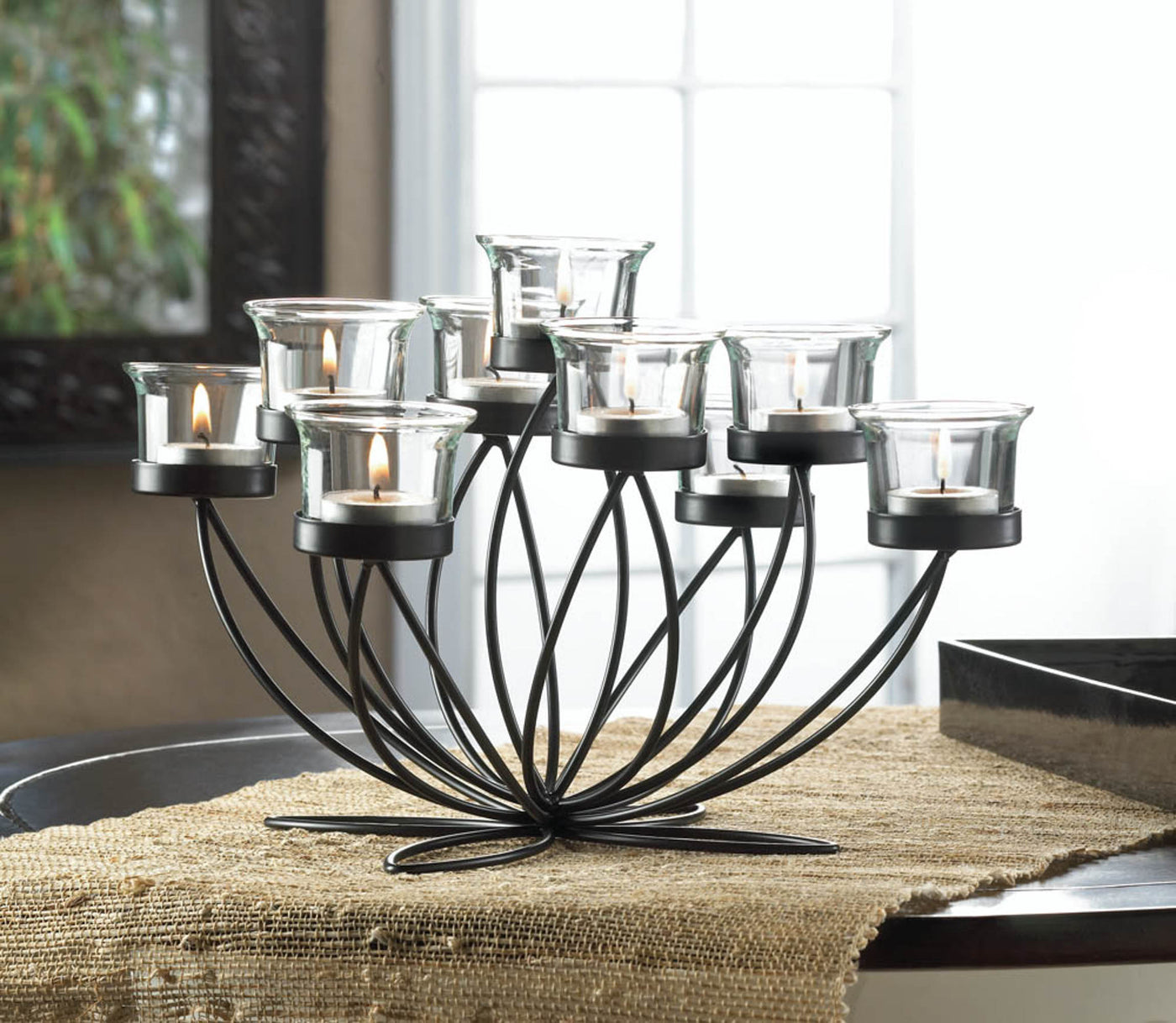 Iron Bloom Candleholder Centerpiece Sleek Black