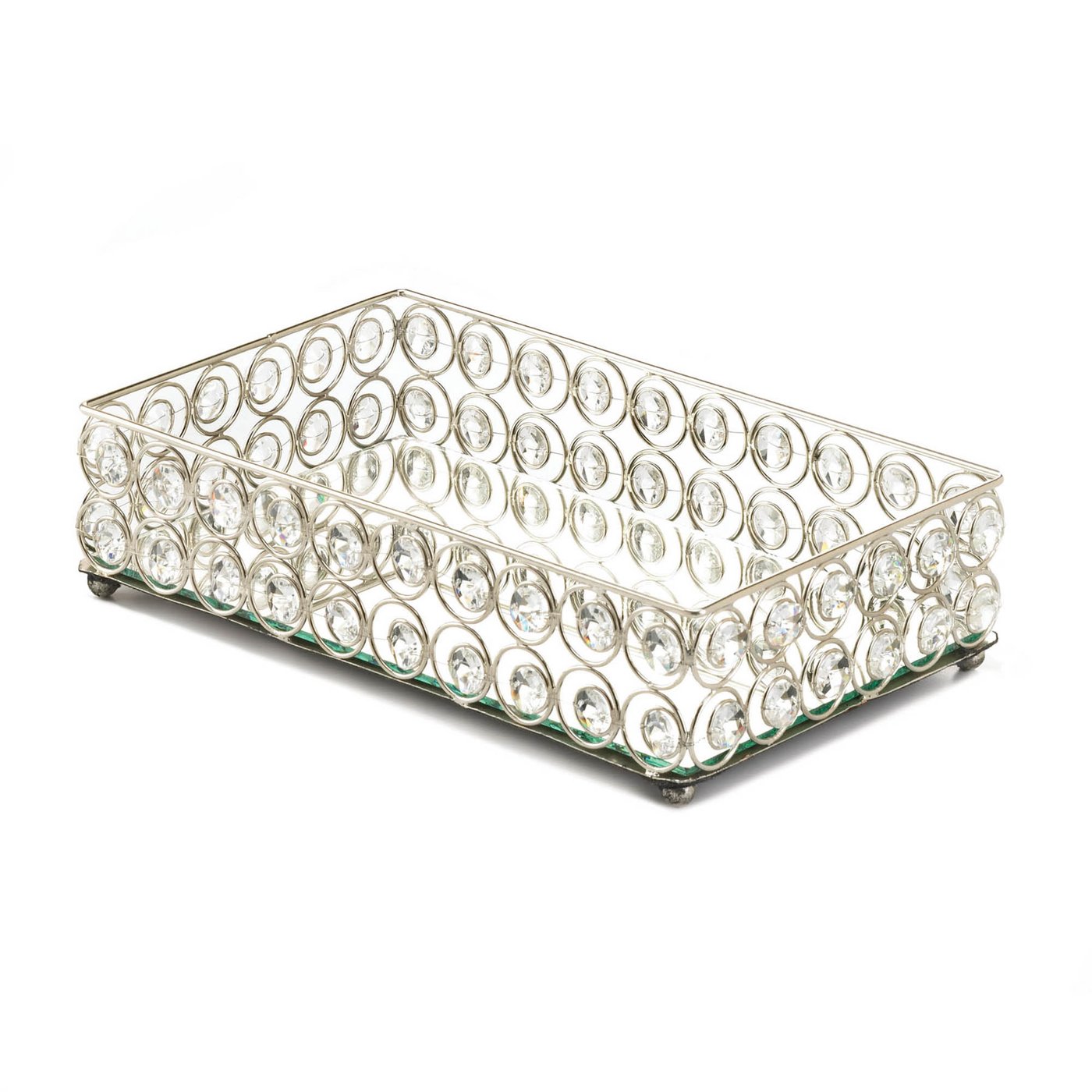 Rectangular Crystal Bling Tray With Mirror Base