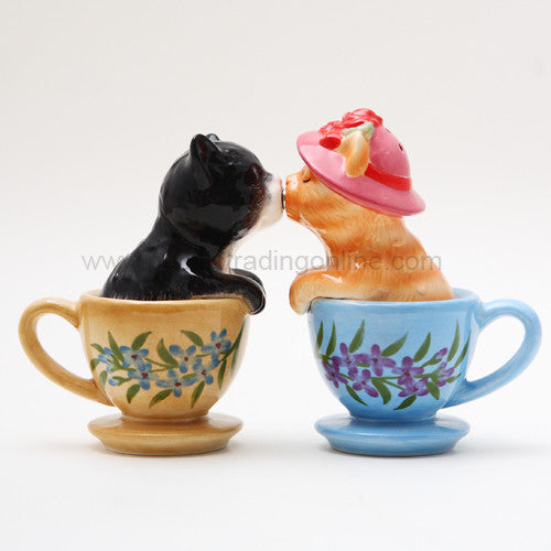 Attractives Salt And Pepper Shaker Tea Cup Kitten
