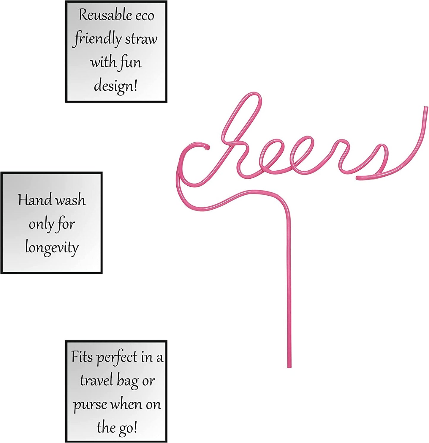 Sippin' Pretty Curly Plastic Word Straw, Cheers Pink