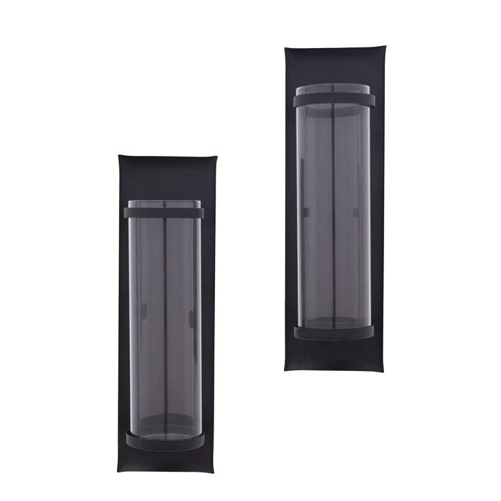 Set Of 2 Metal Pillar Candle Sconces With Glass Inserts