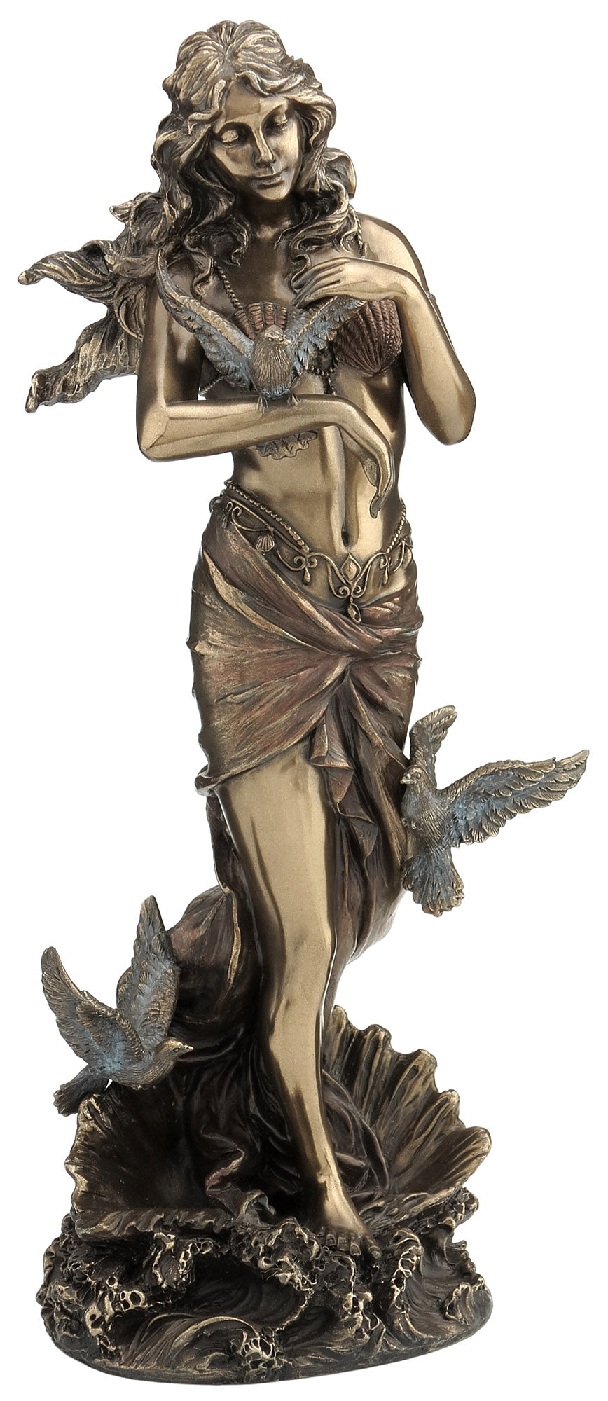 Aphrodite With Doves Standing On Sea Shell Statue