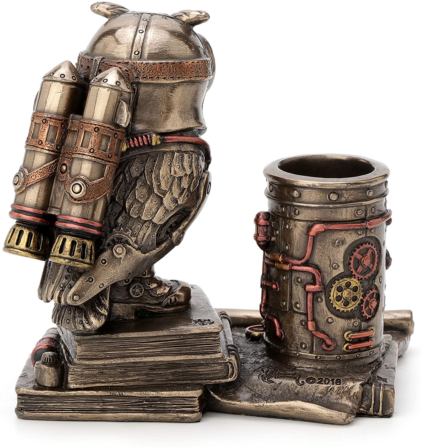 Steampunk Owl Cell Phone Stand Pen Holder