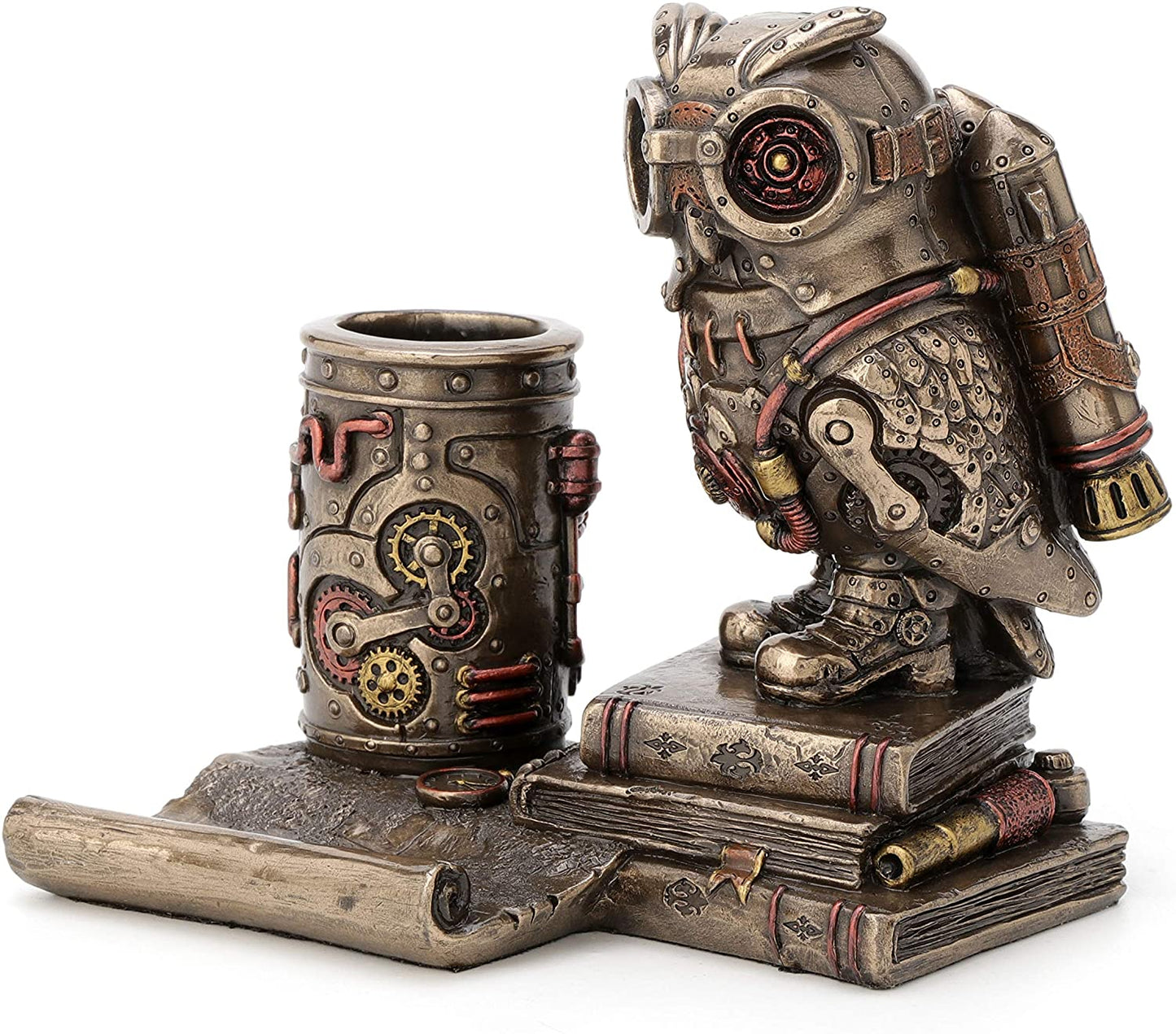 Steampunk Owl Cell Phone Stand Pen Holder