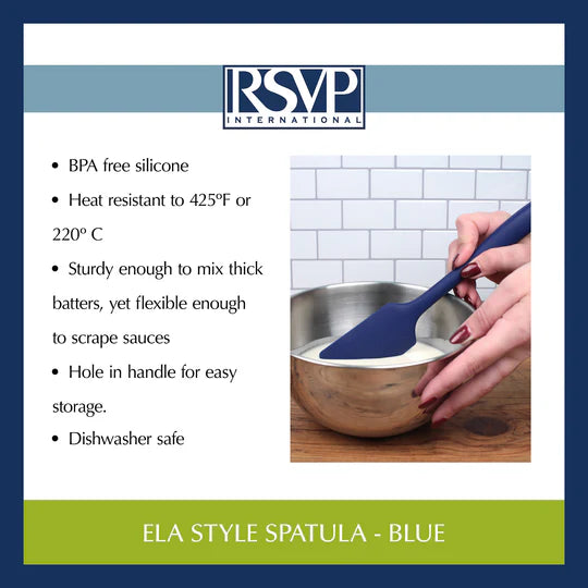 Ela Style Spatula 11" Blue Silicone Wrapped Steel Rubber Scraper