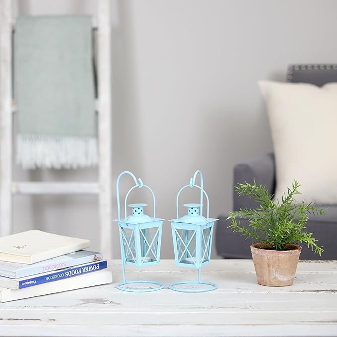 Baby Blue Hanging Railroad Lantern Pair
