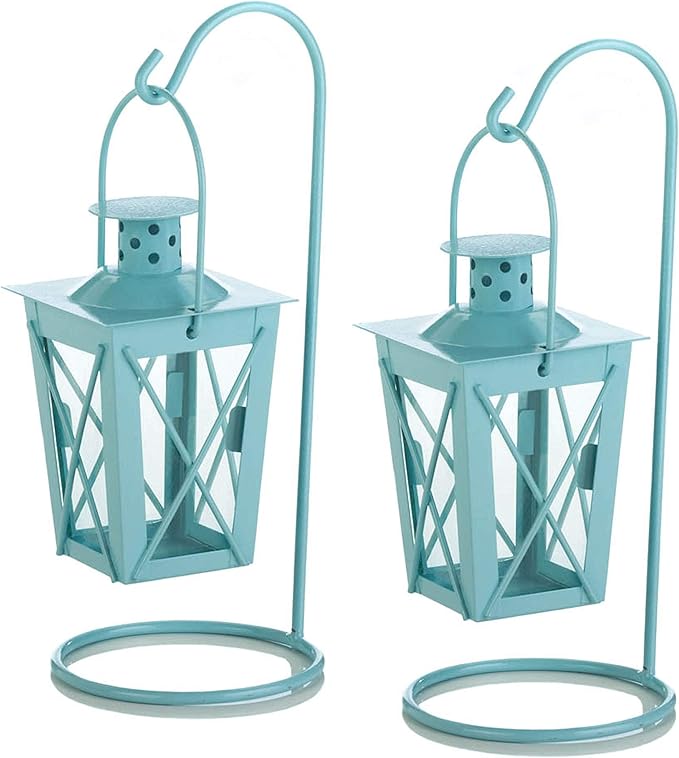 Baby Blue Hanging Railroad Lantern Pair
