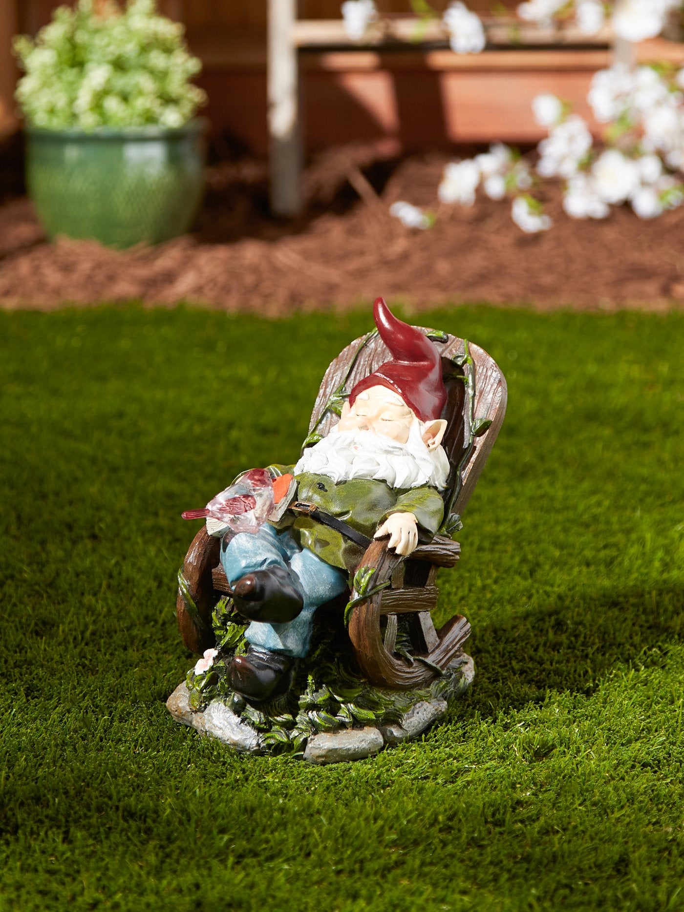 Solar Red Bird Rocking Chair Gnome