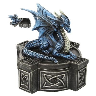 Frost Blue Mystic Dragon Statue Celtic Cross Lidded Box