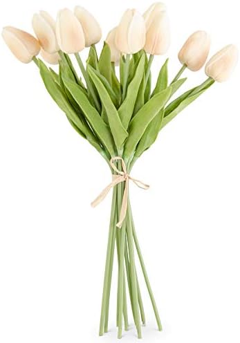 13.5 Inch Light Peach Real Touch Mini Tulip Bundle (12 Stems)
