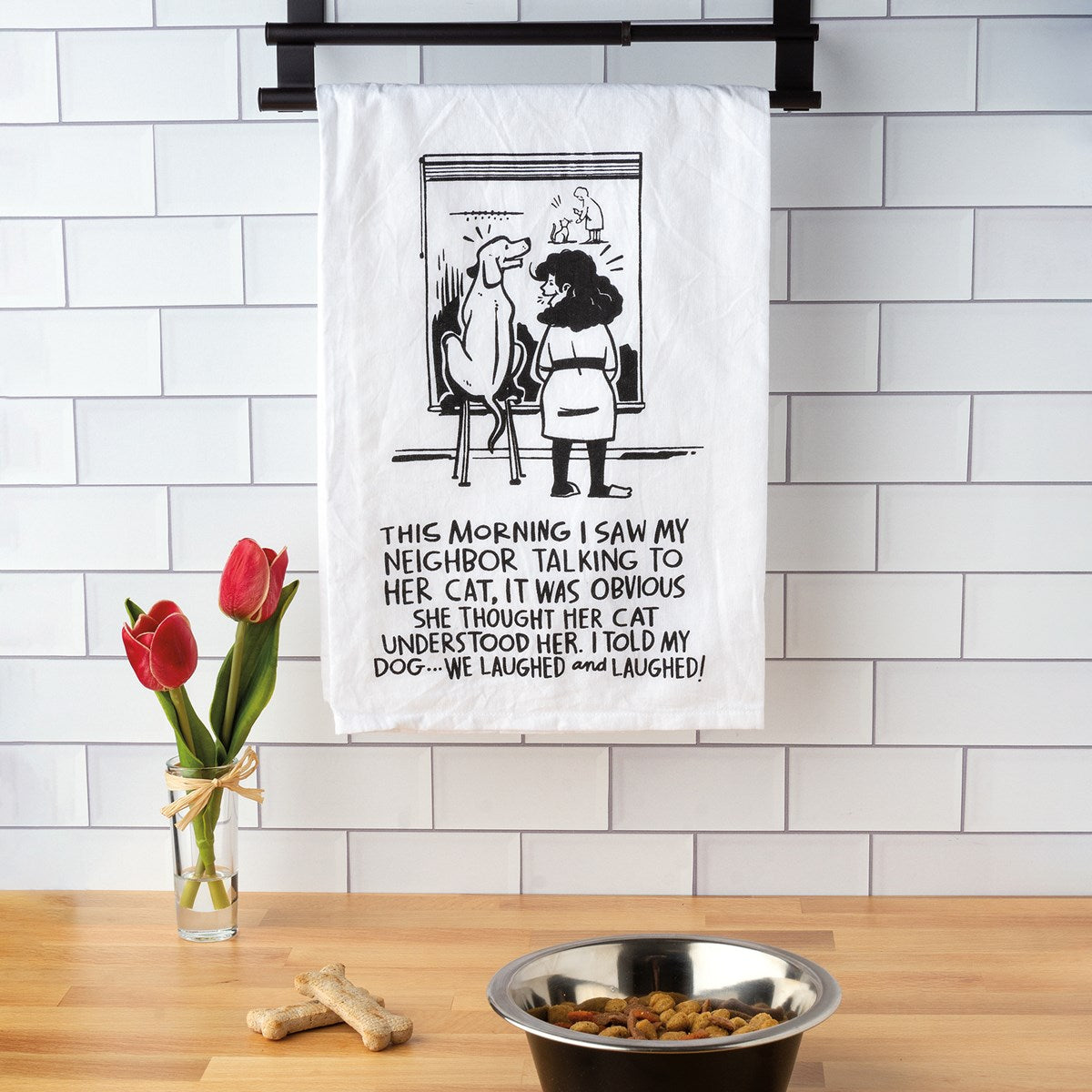 Neighbor Talking To Cat Kitchen Towel