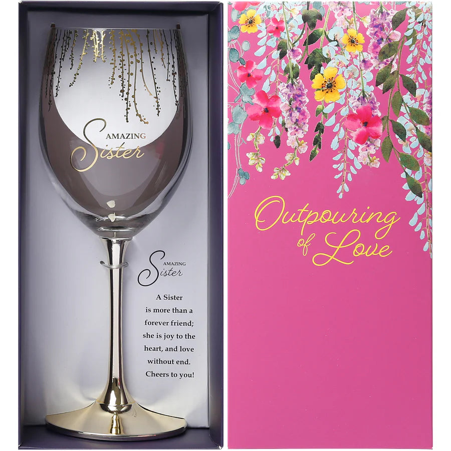 Amazing Sister 19 oz Stemmed Wine Glass Stepsister Sister-In-Law Present From Sibling Brother