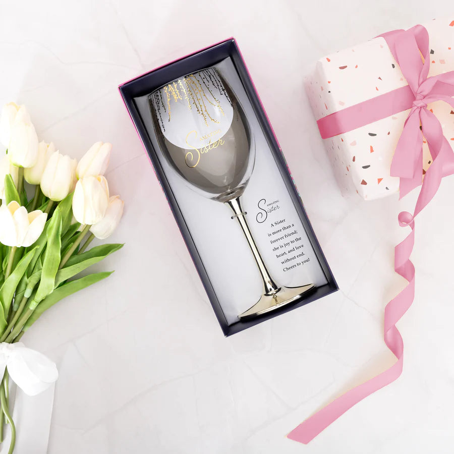 Amazing Sister 19 oz Stemmed Wine Glass Stepsister Sister-In-Law Present From Sibling Brother