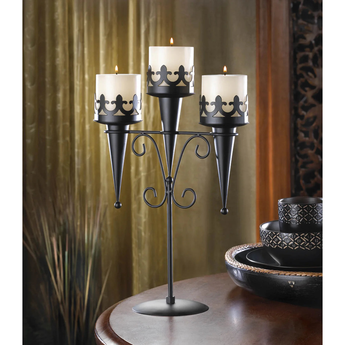 MEDIEVAL TRIPLE CANDLE STAND