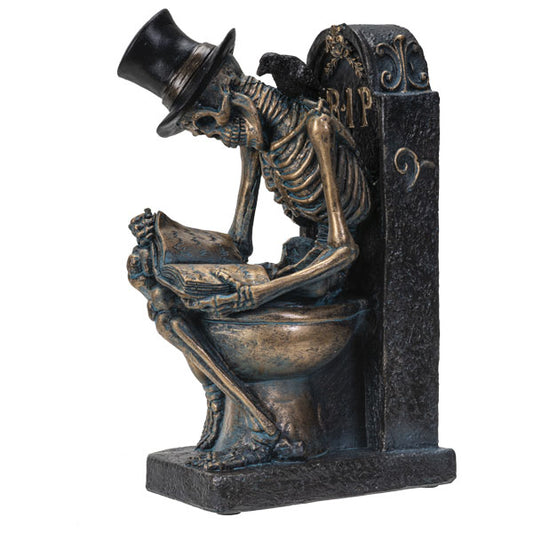 Skeleton Reading on Toilet figurine