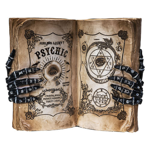 Psychic Book with Skeleton Palmistry Hands  Statue Figurine