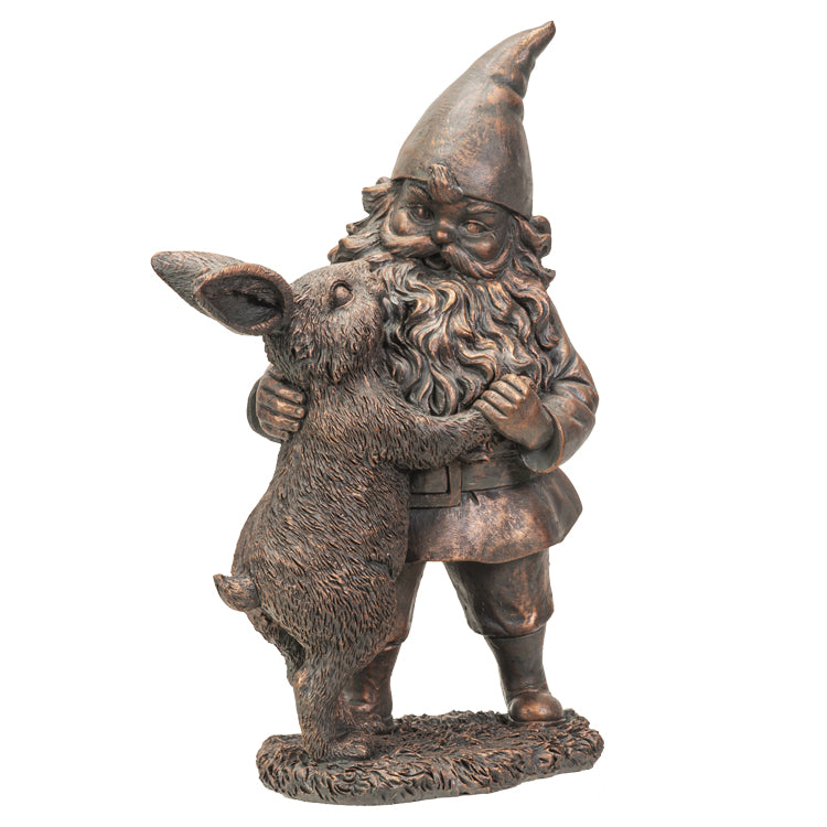 Bronze Gnome With Rabbit