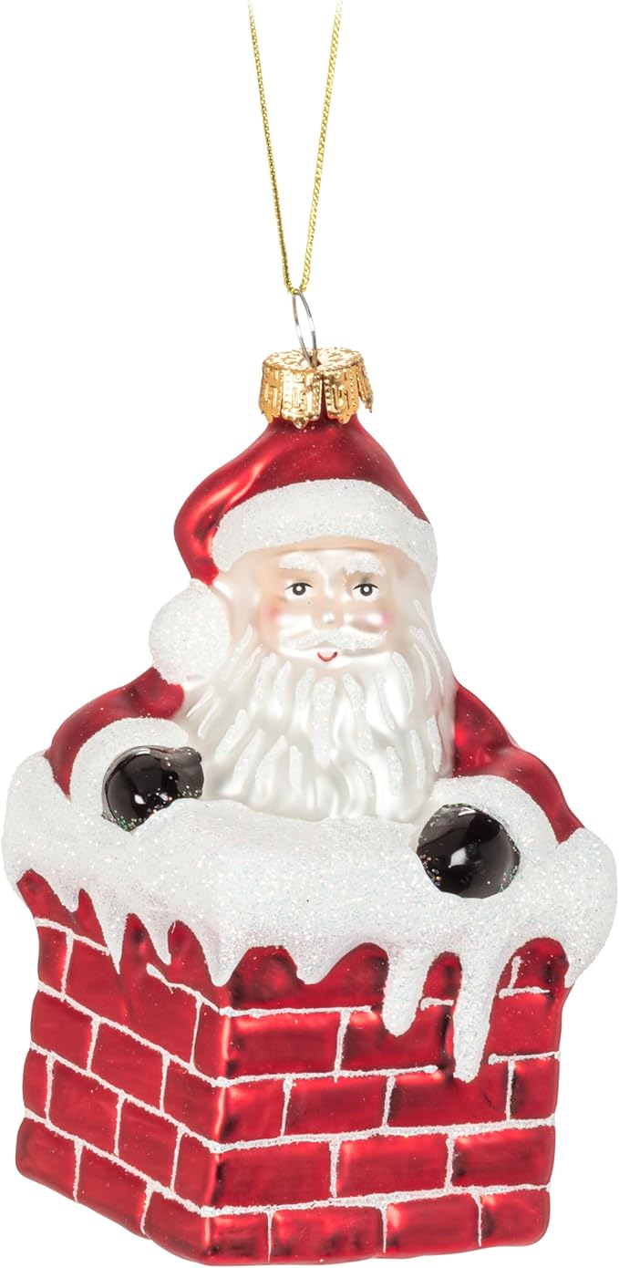 Santa In Chimney Ornament Glass