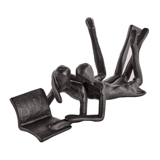 Brown Cast Iron Abstract Couple Reading Book Together Sculpture - Tabletop Figurine For Desks or Shelves