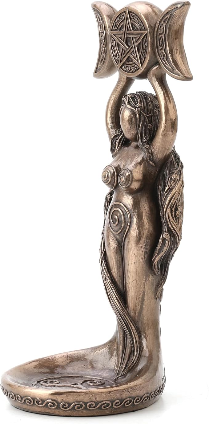 Triple Moon Hecate Spiral Goddess Wiccan Candle Holder Stand