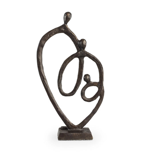 Family Of 3 Heart Ring Of Love Bronze Sculpture