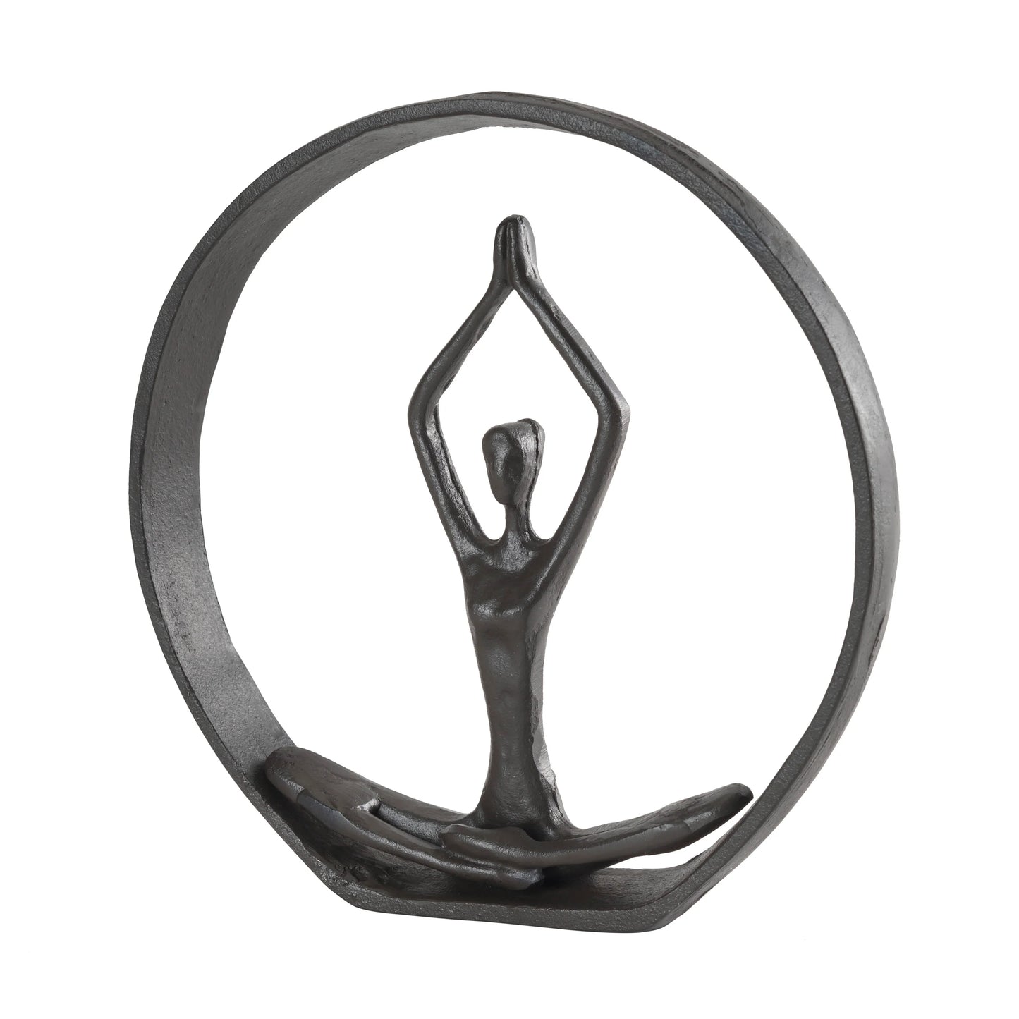 Yoga Easy Pose with Namaste Spiritual Prayer Hands Encircled Iron Sculpture