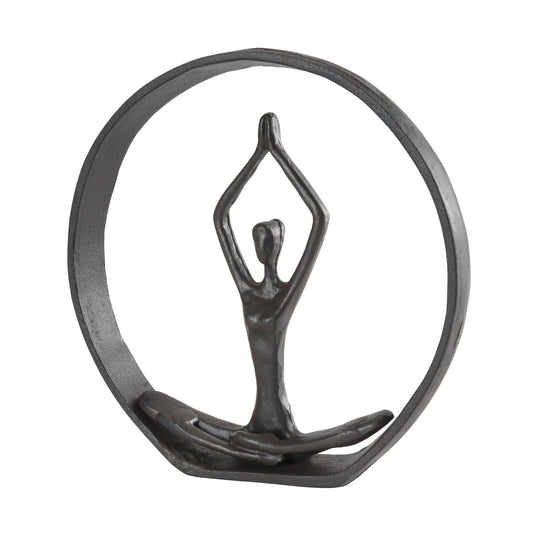 Yoga Easy Pose with Namaste Spiritual Prayer Hands Encircled Iron Sculpture