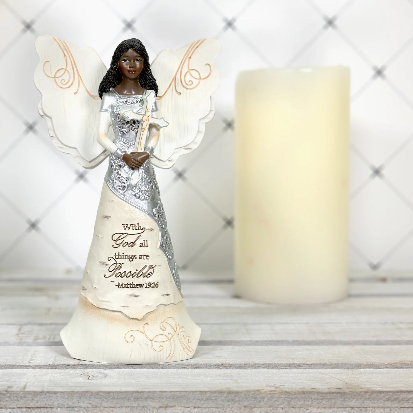 With God 6.5" EBN Angel with Cross