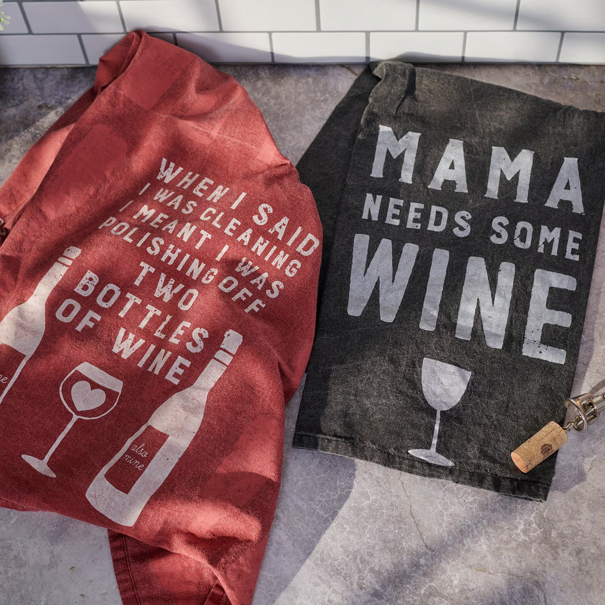Mama Needs Some Wine Rustic Kitchen Towel