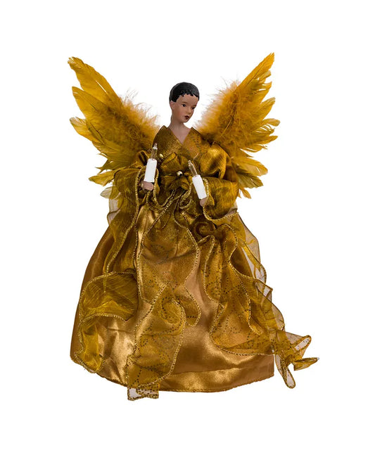 13" UL 10-Light African American Gold Angel Treetop