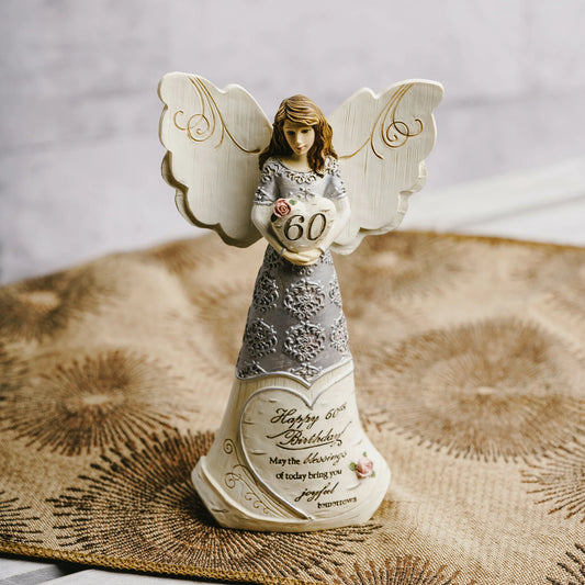60th Birthday 6" Angel Holding 60th Heart