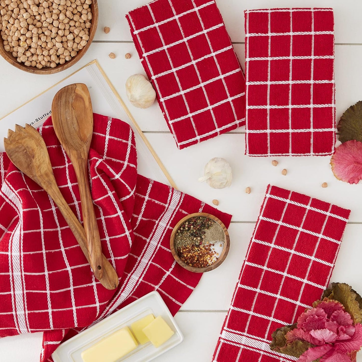 Red Check Windowpane Dishtowel