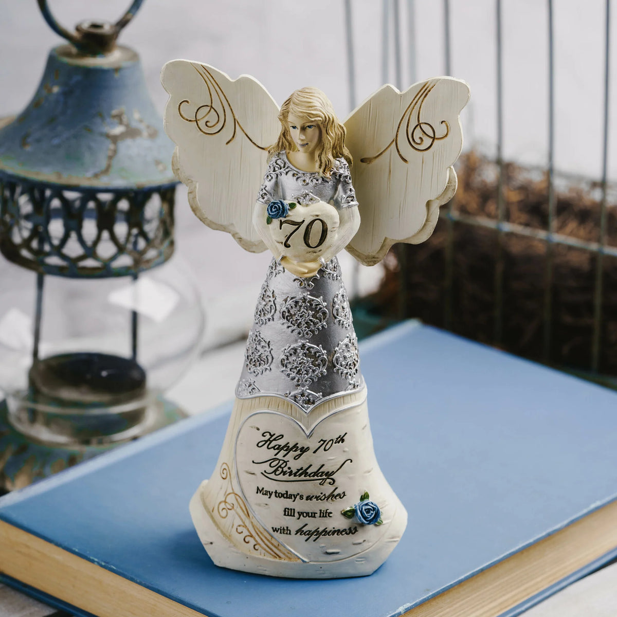 70th Birthday 6" Angel Holding 70th Heart