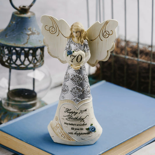 70th Birthday 6" Angel Holding 70th Heart