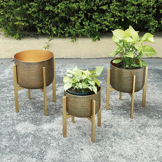 Hammered Metal Planter Holders with Stands Set of 3
